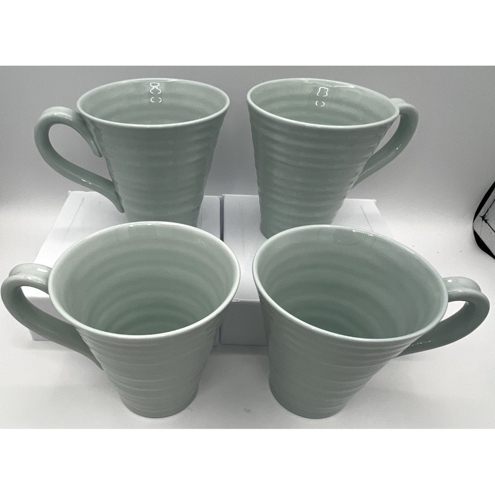 4 Portmeiron Celedon Sophie Conran Ribbed Coffee Mugs Seafoam Mint Lot EUC - Picture 2 of 8